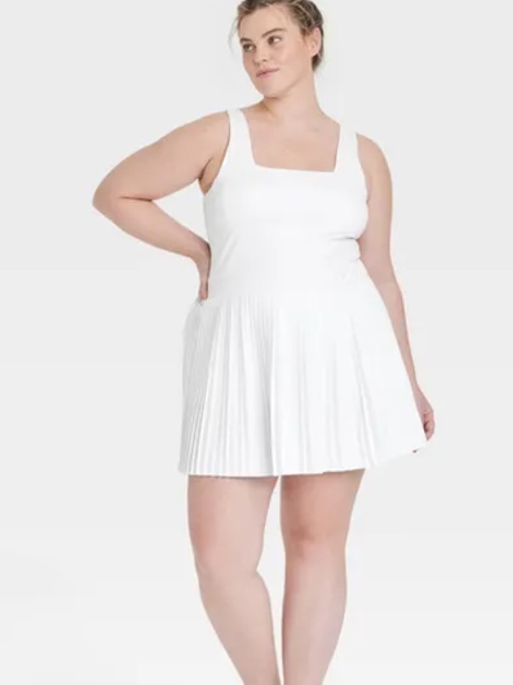 all in motion White Pleated Fit-and-Flare Mini Dress